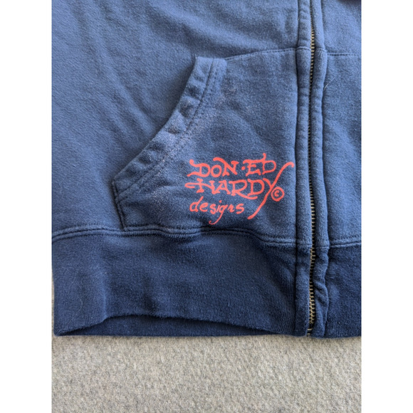 Vintage Y2K Christian Audigier Ed Hardy Full Zip Hoodie Sweater Blue Womens S - Picture 4 of 11